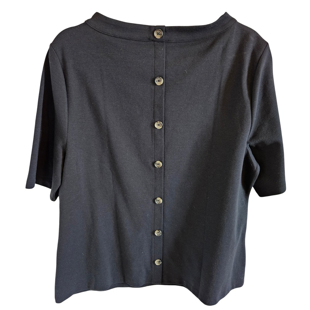 Talbots Black Button Back Short Sleeve Knit Top Boat Neck XL Classic Timeless